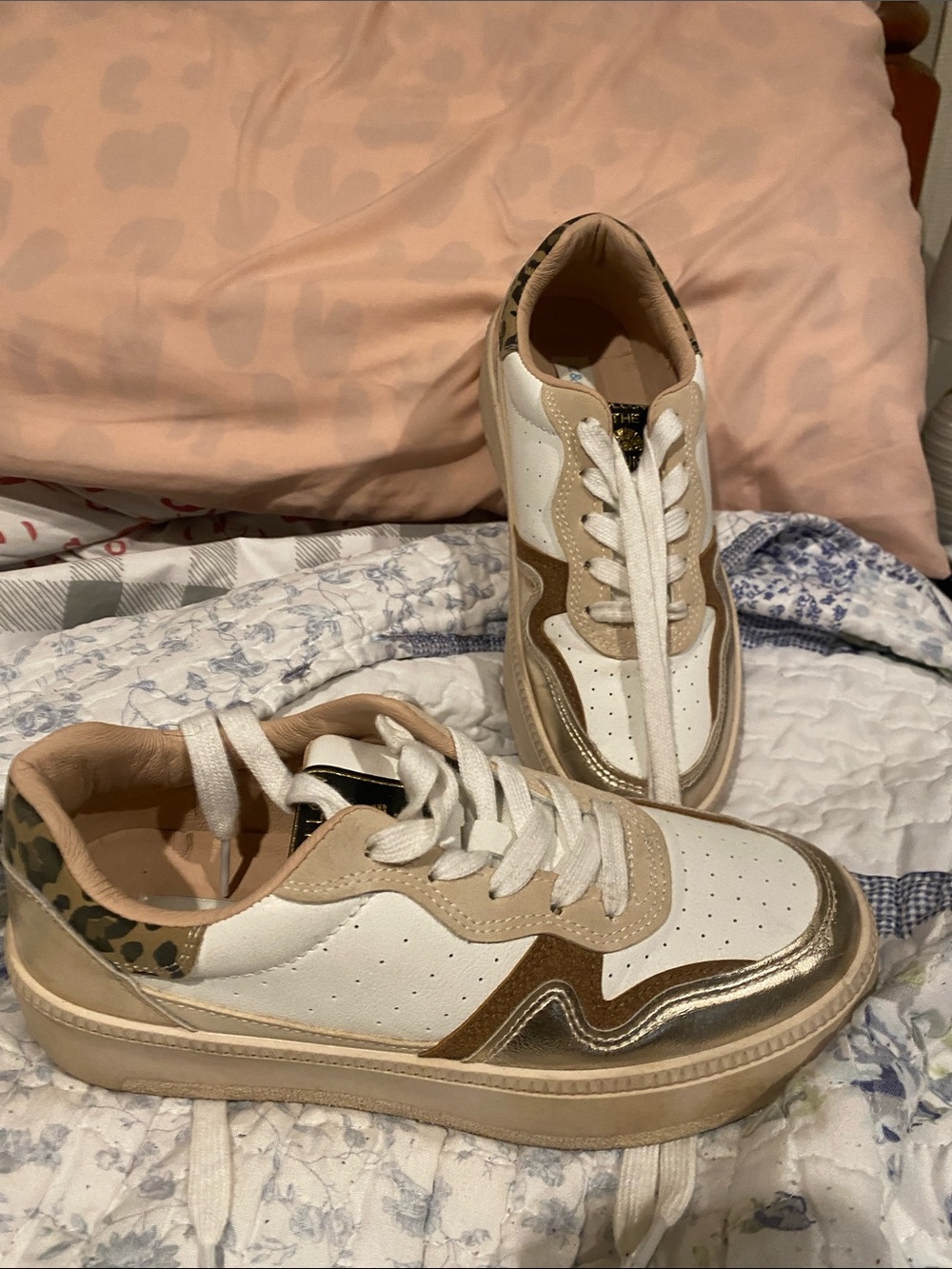 C&C California White, Tan & Leopard Low-Top Sneakers